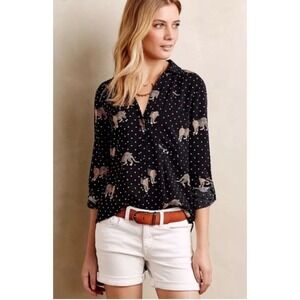 Maeve Anthropologie Leopard Polka Dot Button Down Blouse Black Tan 4